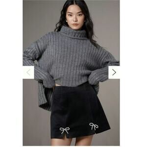 Anthropologie Avec Les Filles Bow Embellished Slit Mini Skirt Size: XS